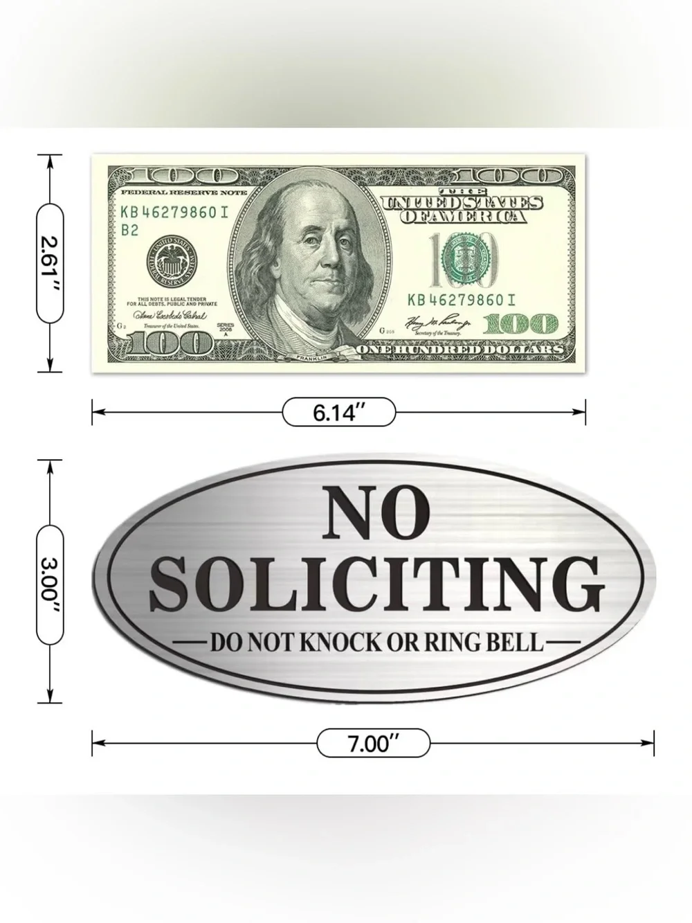No Soliciting Oval Door Sign Sticker - Silver